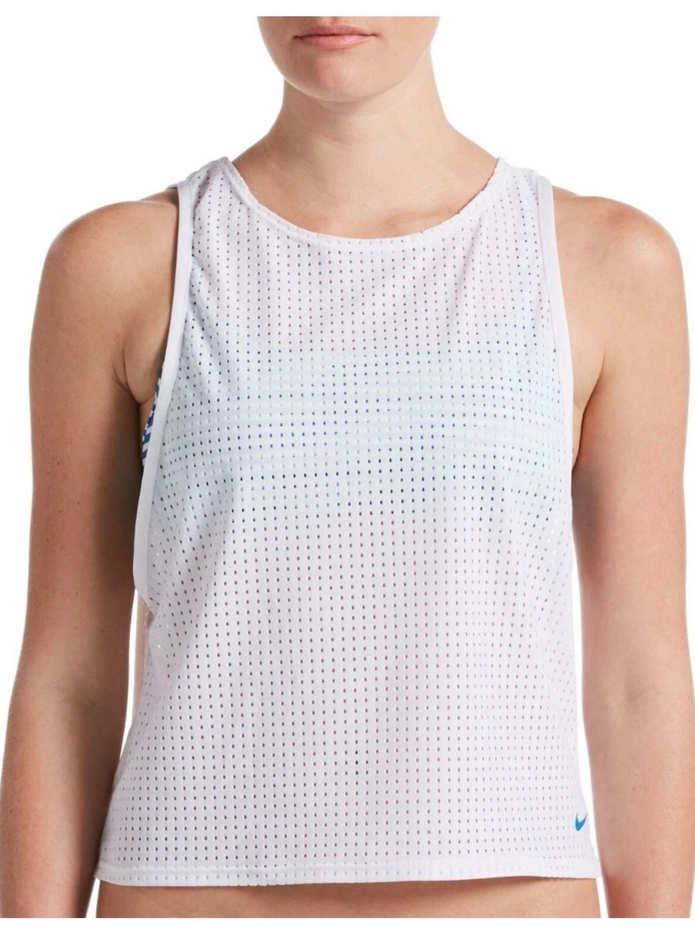 Nike White Mesh Swim Tank Bikini Top
